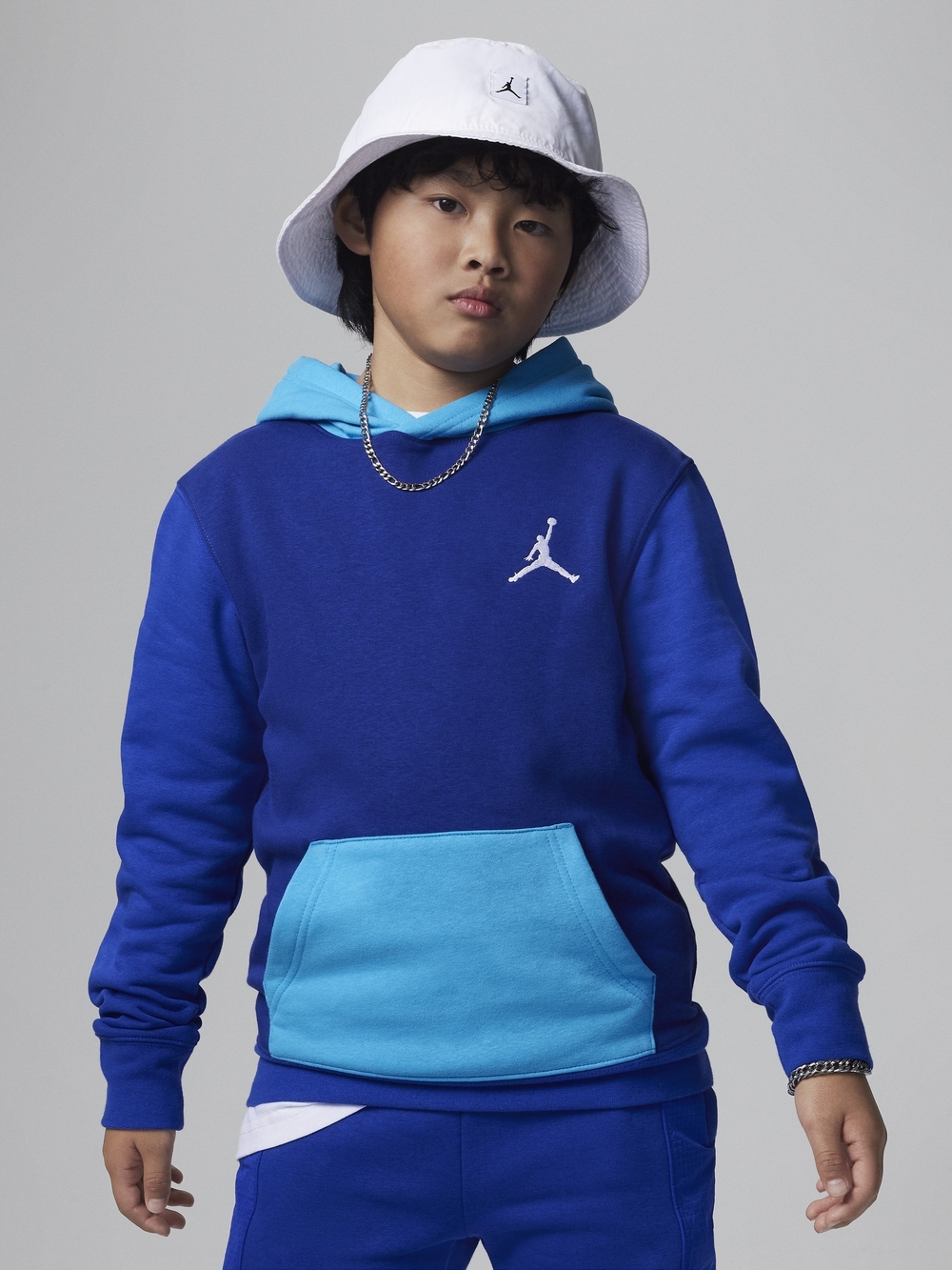 Jordan Kids Brooklyn Fleece Colorblock Hoodie Blue Size L 12-13Y